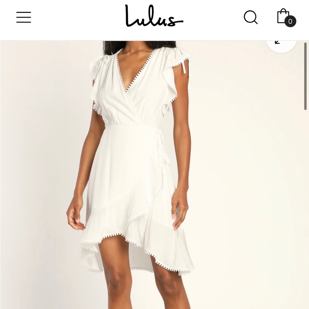 Lulus white flutter sleeve surplice wrap mini dress